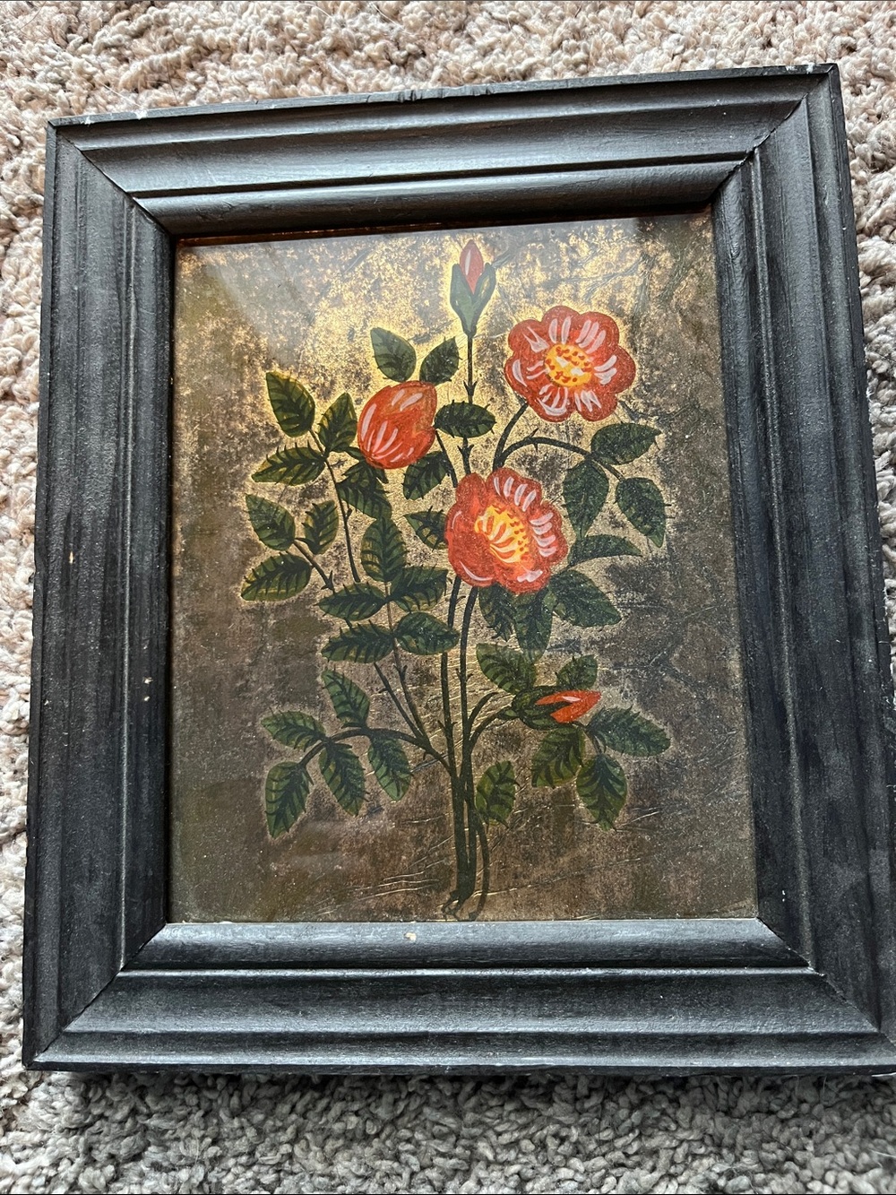 Framed Red Floral Wall Art - Vintage Botanical Print
